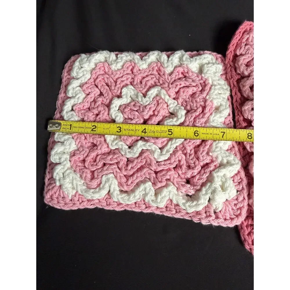 Set of 3 Pink Ruffle Crochet Hot Pads / Kitchen Trivets